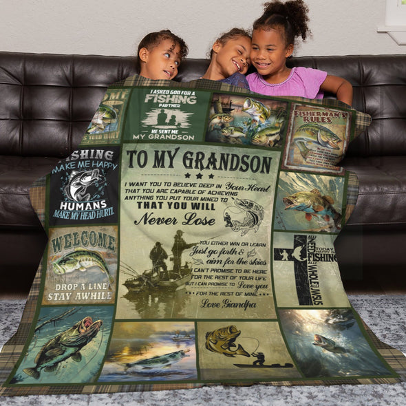 Grandson Blanket Gifts from Grandma, Grandpa, Grandparents, Nana, Grandson Birthday Graduation Soft Bed Throws Blankets