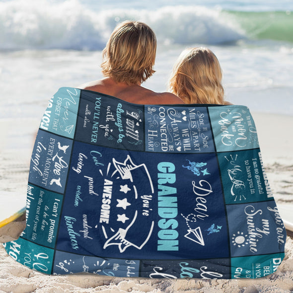 Grandson Blanket Gifts from Grandma, Grandpa, Grandparents, Nana, Grandson Birthday Graduation Soft Bed Throws Blankets