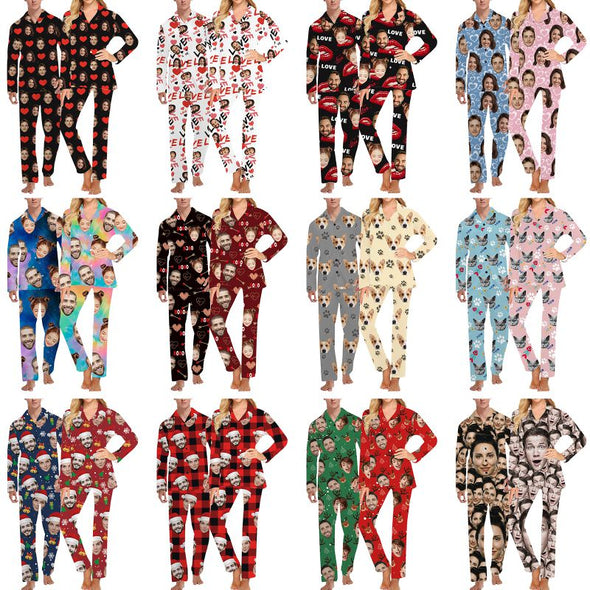 Custom Pajamas with Face Photo Pet Pictures Personalized Long Sleeves Pjs for Women Men Christmas Gift