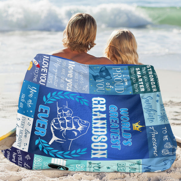 Grandson Blanket Gifts from Grandma, Grandpa, Grandparents, Nana, Grandson Birthday Graduation Soft Bed Throws Blankets