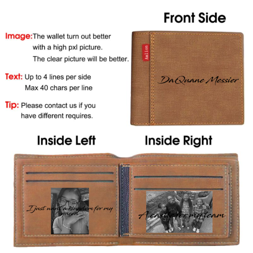 Photo Wallets for Men, Personalized Engraved Wallets With Text for Dad Son, Custom wallet for Fathers Day Gift