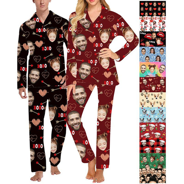 Custom Pajamas with Face Photo Pet Pictures Personalized Long Sleeves Pjs for Women Men Christmas Gift