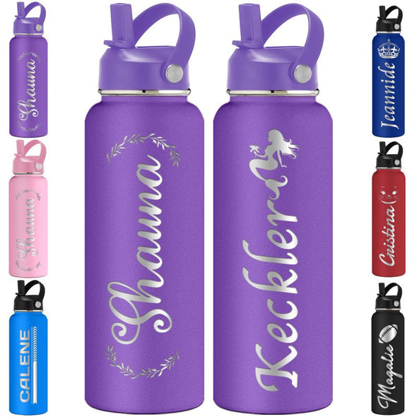 Custom Water Bottles 12oz/18oz/24oz/32oz/40oz Bulk, Personalized Stainless Steel Insulated Bottle Engraved Logo Name for School Kids Adult-1 PCS