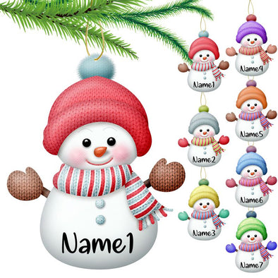 Custom Snowman Ornaments with Name 7Pcs Personalized Christmas Ornaments Family Xmas Tree Hanging Gift - 3.15"（8cm）