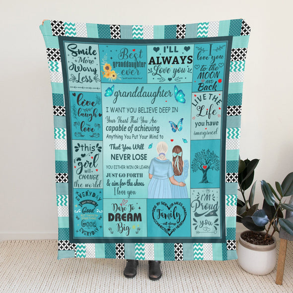 Granddaughter Blanket from Grandma, Birthday Gifts Throw Blanket from Grandparents, Christmas Graduation Wedding Valentine Gifts