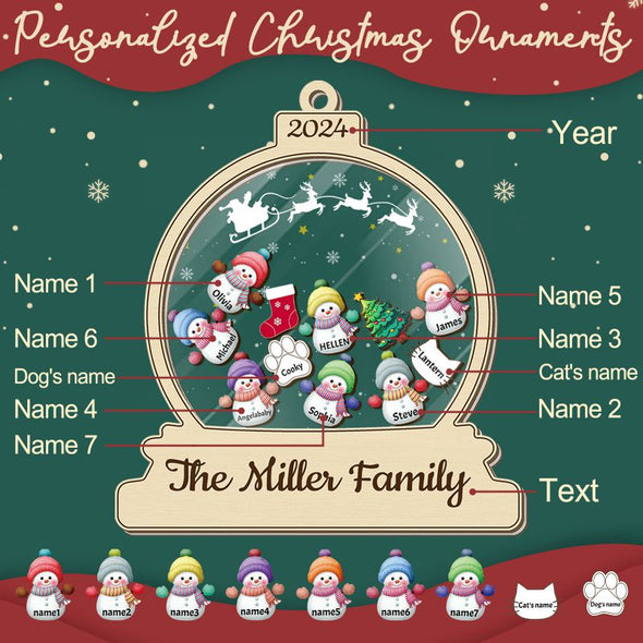 Personalized Christmas Ornaments 2024 Bulk Custom First Family Snowman Ornament Customized with Names for Xmas Memorial Gifts