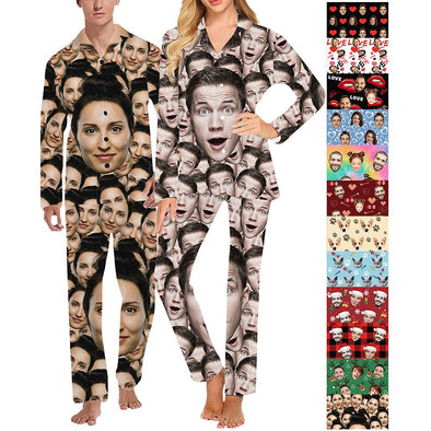 Custom Pajamas with Face Photo Pet Pictures Personalized Long Sleeves Pjs for Women Men Christmas Gift