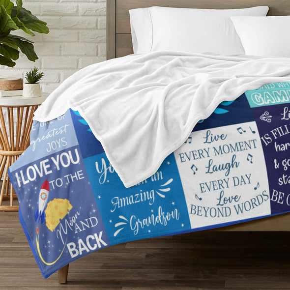 Grandson Blanket Gifts from Grandma, Grandpa, Grandparents, Nana, Grandson Birthday Graduation Soft Bed Throws Blankets