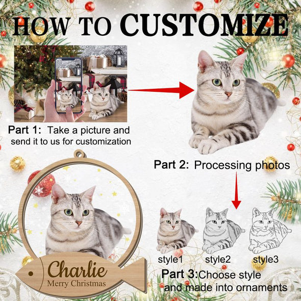 Personalized Cat Photo Christmas Ornaments 2024 Bulk Custom Dog First Christmas Xmas in Memory of Pet