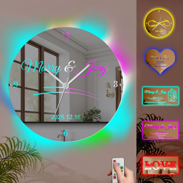 Personalized Clock Mirror Light Custom Light Up Name Sign for Bedroom Wall Decoration Christmas Valentine's Day Gifts