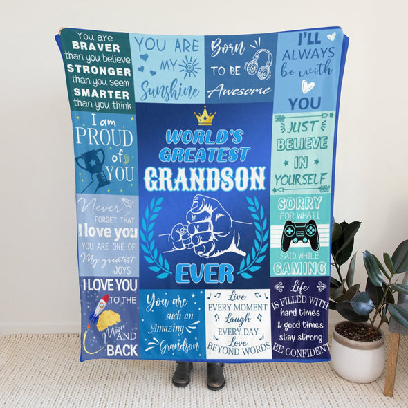 Grandson Blanket Gifts from Grandma, Grandpa, Grandparents, Nana, Grandson Birthday Graduation Soft Bed Throws Blankets