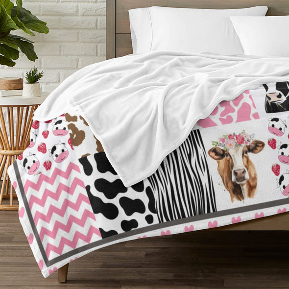 Cow Print Blanket, Cute Cow Throw Blanket Soft Sofa Couch Bed Travel Bedding Room Decor for Kids Teens Adults Christmas Gifts