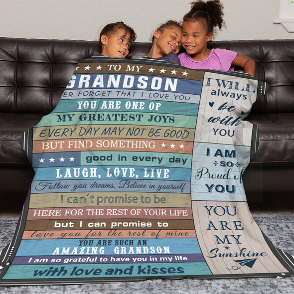 Grandson Blanket Gifts from Grandma, Grandpa, Grandparents, Nana, Grandson Birthday Graduation Soft Bed Throws Blankets