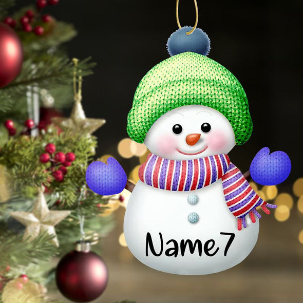 Custom Snowman Ornaments with Name 7Pcs Personalized Christmas Ornaments Family Xmas Tree Hanging Gift - 3.15"（8cm）