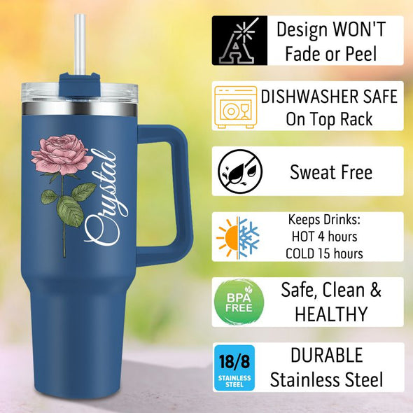 Personalized 40oz Tumbler with Handle and Straw, Custom Engraved Names/Logo Insulated Stainless Steel Travel Cup