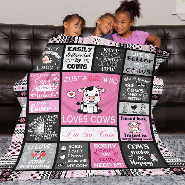 Cow Print Blanket, Cute Cow Throw Blanket Soft Sofa Couch Bed Travel Bedding Room Decor for Kids Teens Adults Christmas Gifts