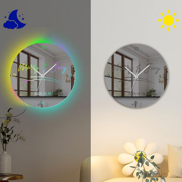 Personalized Clock Mirror Light Custom Light Up Name Sign for Bedroom Wall Decoration Christmas Valentine's Day Gifts