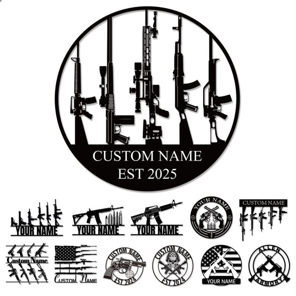 Custom Metal/Wood Gun Sign Customized Name Sign Personalized Wall Art Home Decor Gift for Him, Veteran