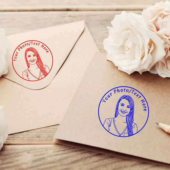 Face Stamp Custom Business Rubber Stamp Personalized Photo Portrait Logo Pet Self Inking Stamp with Name for Teacher Men Women Dog Cat