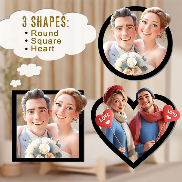 Personalized Cartoon Style 3d Photo Wooden Sign Custom 3D Picture Portrait Wall Art Decor Valentine's Day Couple Gift For Him, Her