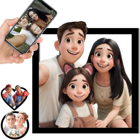 Personalized Cartoon Style 3D Photo Wooden Frame Custom Cartoon Animation Portrait Picture for wall Couple Anniversary Art Decor Gift