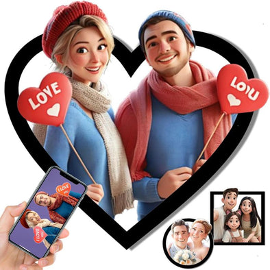 Personalized Cartoon Style 3D Photo Wooden Frame Custom Cartoon Animation Portrait Picture for wall Couple Anniversary Art Decor Gift