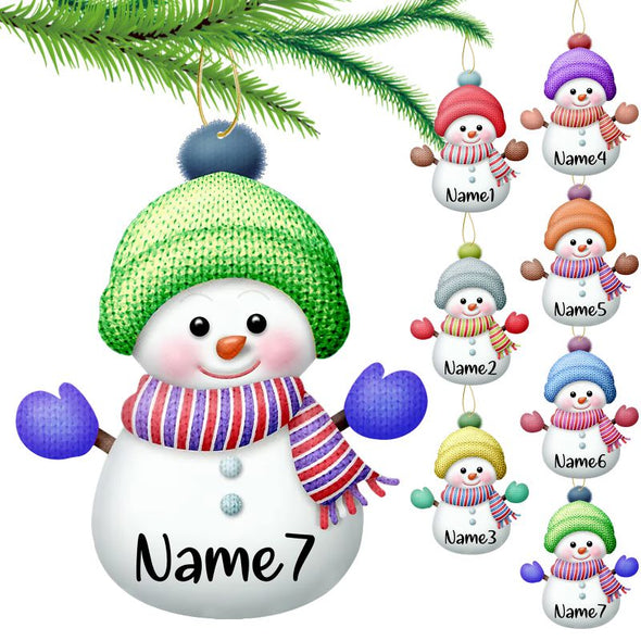 Custom Snowman Ornaments with Name 7Pcs Personalized Christmas Ornaments Family Xmas Tree Hanging Gift - 3.15"（8cm）