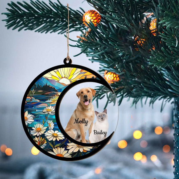 Custom Dog Memorial Suncatcher Ornament Personalized Pet Cat Remembrance Sympathy Gifts with Picture Name for Loss of Dog