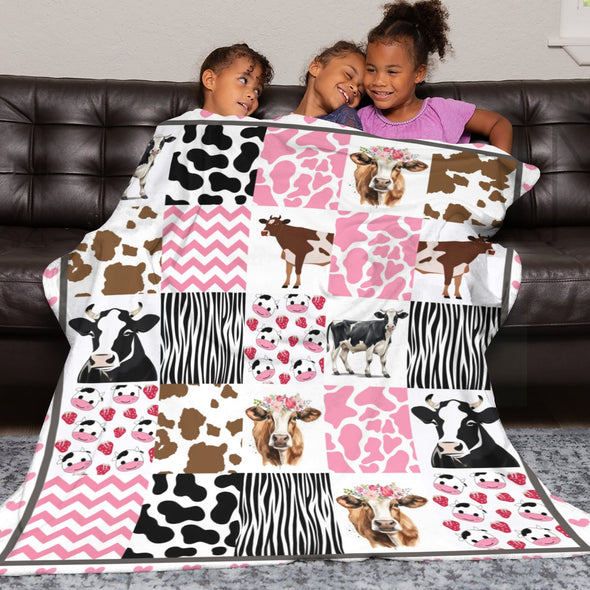 Cow Print Blanket, Cute Cow Throw Blanket Soft Sofa Couch Bed Travel Bedding Room Decor for Kids Teens Adults Christmas Gifts