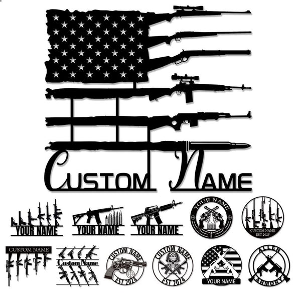 Custom Metal/Wood Gun Sign Customized Name Sign Personalized Wall Art Home Decor Gift for Him, Veteran