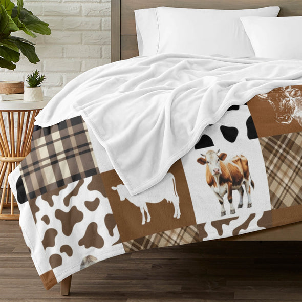 Cow Print Blanket, Cute Cow Throw Blanket Soft Sofa Couch Bed Travel Bedding Room Decor for Kids Teens Adults Christmas Gifts