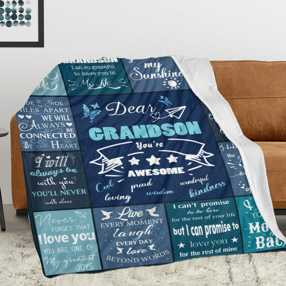 Grandson Blanket Gifts from Grandma, Grandpa, Grandparents, Nana, Grandson Birthday Graduation Soft Bed Throws Blankets