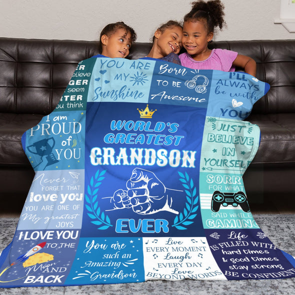 Grandson Blanket Gifts from Grandma, Grandpa, Grandparents, Nana, Grandson Birthday Graduation Soft Bed Throws Blankets