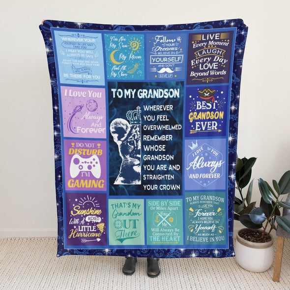 Grandson Blanket Gifts from Grandma, Grandpa, Grandparents, Nana, Grandson Birthday Graduation Soft Bed Throws Blankets