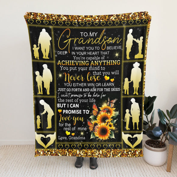 Grandson Blanket Gifts from Grandma, Grandpa, Grandparents, Nana, Grandson Birthday Graduation Soft Bed Throws Blankets