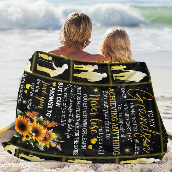 Grandson Blanket Gifts from Grandma, Grandpa, Grandparents, Nana, Grandson Birthday Graduation Soft Bed Throws Blankets