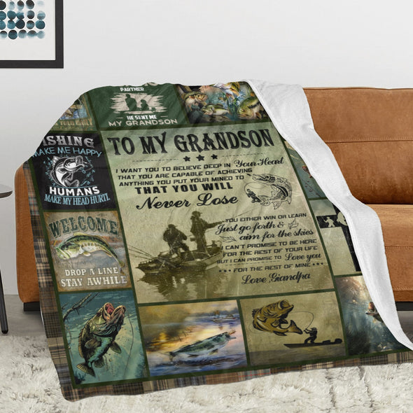 Grandson Blanket Gifts from Grandma, Grandpa, Grandparents, Nana, Grandson Birthday Graduation Soft Bed Throws Blankets