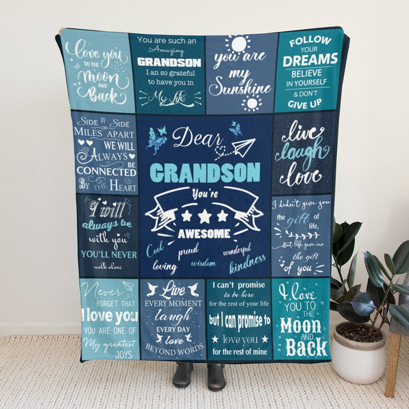 Grandson Blanket Gifts from Grandma, Grandpa, Grandparents, Nana, Grandson Birthday Graduation Soft Bed Throws Blankets