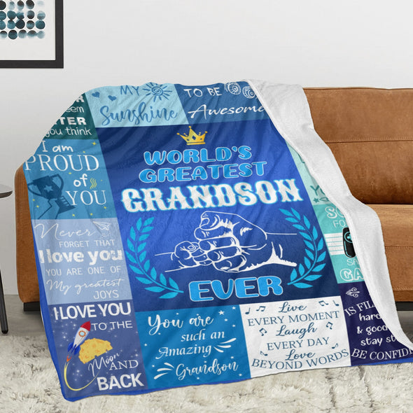 Grandson Blanket Gifts from Grandma, Grandpa, Grandparents, Nana, Grandson Birthday Graduation Soft Bed Throws Blankets