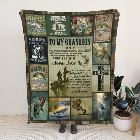 Grandson Blanket Gifts from Grandma, Grandpa, Grandparents, Nana, Grandson Birthday Graduation Soft Bed Throws Blankets