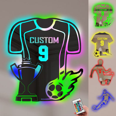 Personalized Soccer Jersey Neon Sign Custom Name Mirror for Bedroom Christmas Valentine's Day Birthday Gift for Wall Decor