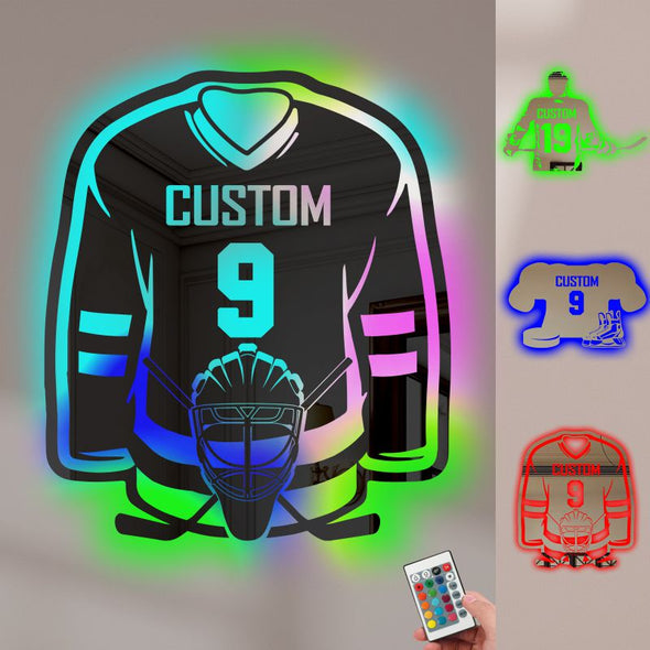 Personalized Hockey Jersey Neon Sign Custom Name Mirror for Bedroom Christmas Valentine's Day Birthday Gift for Wall Decor