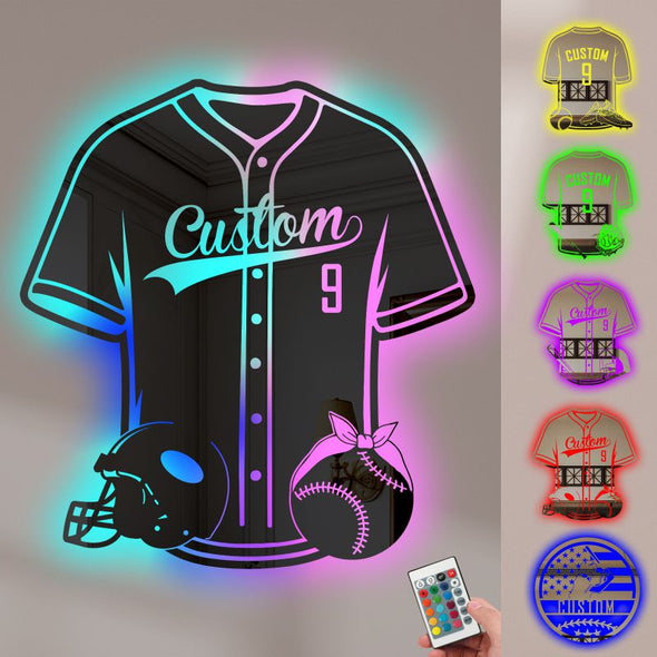 Personalized Baseball Jersey Neon Sign Custom Name Mirror for Bedroom Christmas Valentine's Day Birthday Gift for Wall Decor