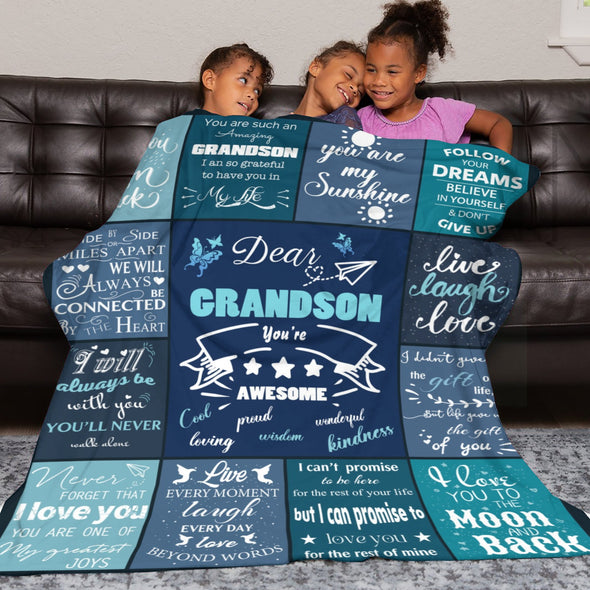 Grandson Blanket Gifts from Grandma, Grandpa, Grandparents, Nana, Grandson Birthday Graduation Soft Bed Throws Blankets