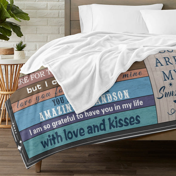 Grandson Blanket Gifts from Grandma, Grandpa, Grandparents, Nana, Grandson Birthday Graduation Soft Bed Throws Blankets