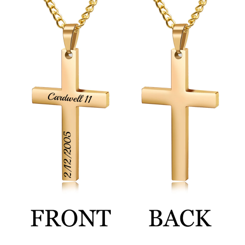 Personalized Cross Necklace,Custom Engraved Pendant Necklace for Men with Your Text