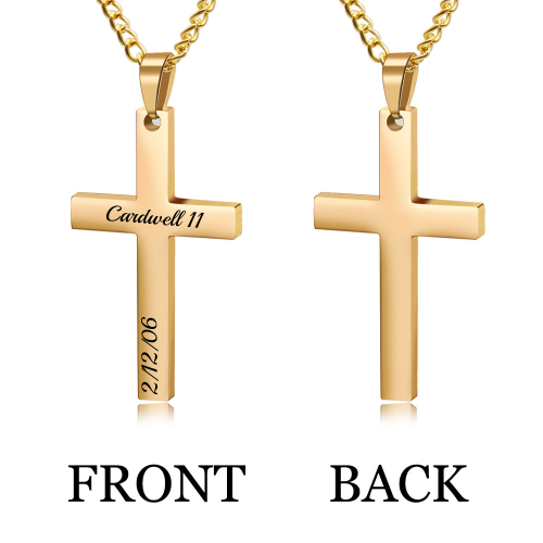 Personalized Cross Necklace,Custom Engraved Pendant Necklace for Men with Your Text