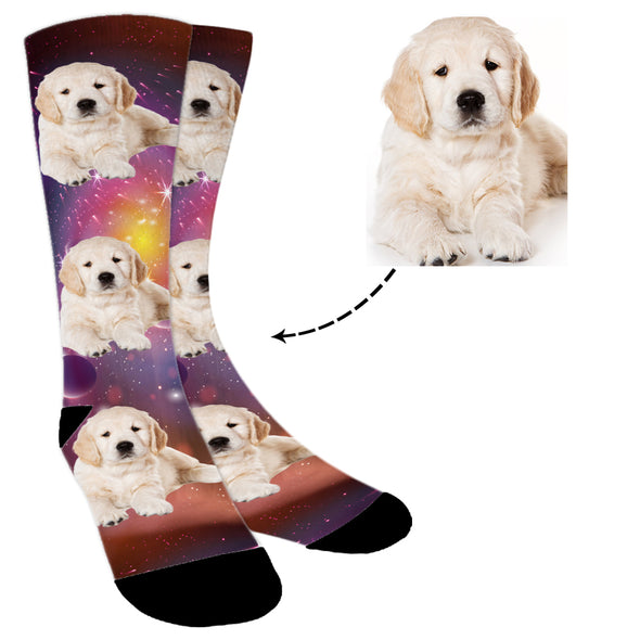 Custom Face Starry Sky Background Photo Socks - amlion