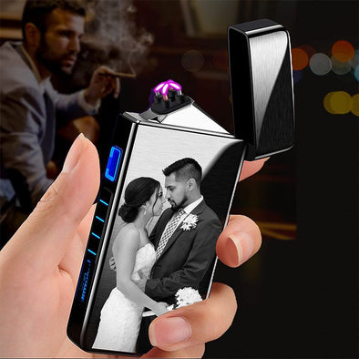 Custom Photo Engraved Lighter, Personalized Picture Engraved Electric Lighter Rechargeable for Men, Dad, Boyfriend